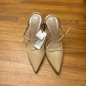 NEW Zara mesh tan 3inch heels
